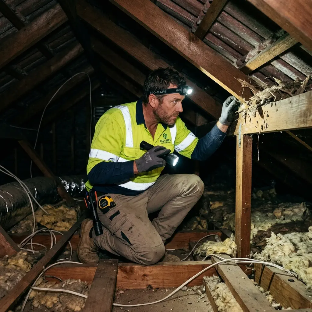 Technician inspecting a Barwon Heads subfloor void for a deceased cat