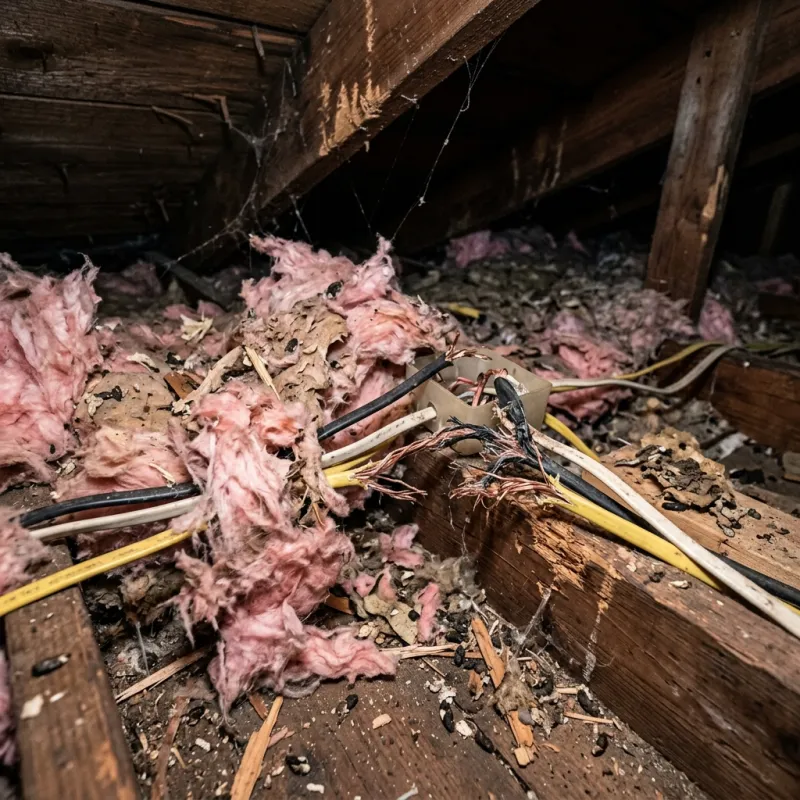 Contaminated ceiling insulation being assessed in a Barwon Heads roof space