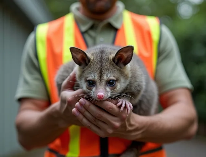 Animal handler safely recovering a deceased possum in Barwon Heads